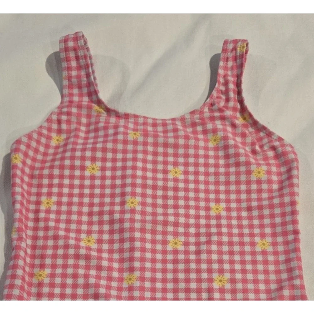 BMagical Girl's‎ Swimsuit  Gingham Pink White Plaid w/ Yellow Flowers Size 16